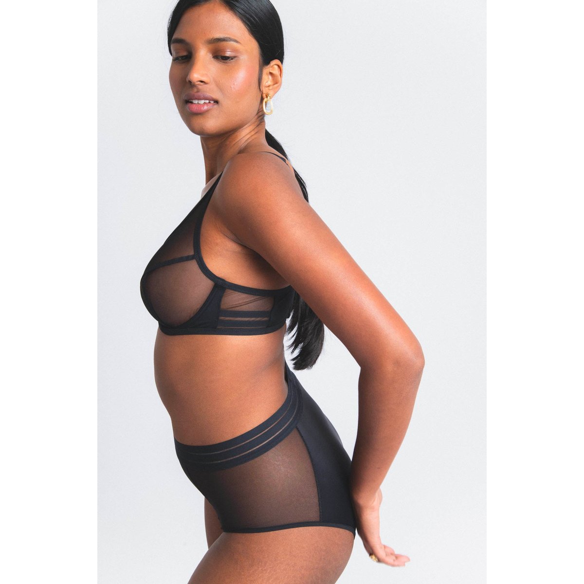 Culotte haute en microfibre et tulle NUFIT noir, MAISON LEJABY