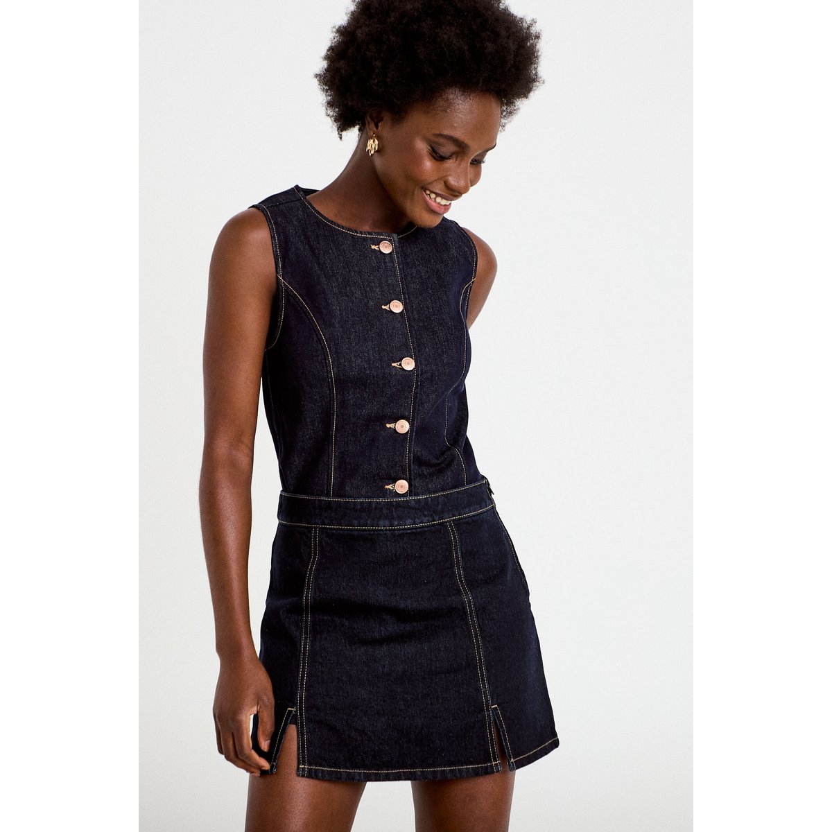 Jupe-short trapèze en jean denim brut, CACHE CACHE