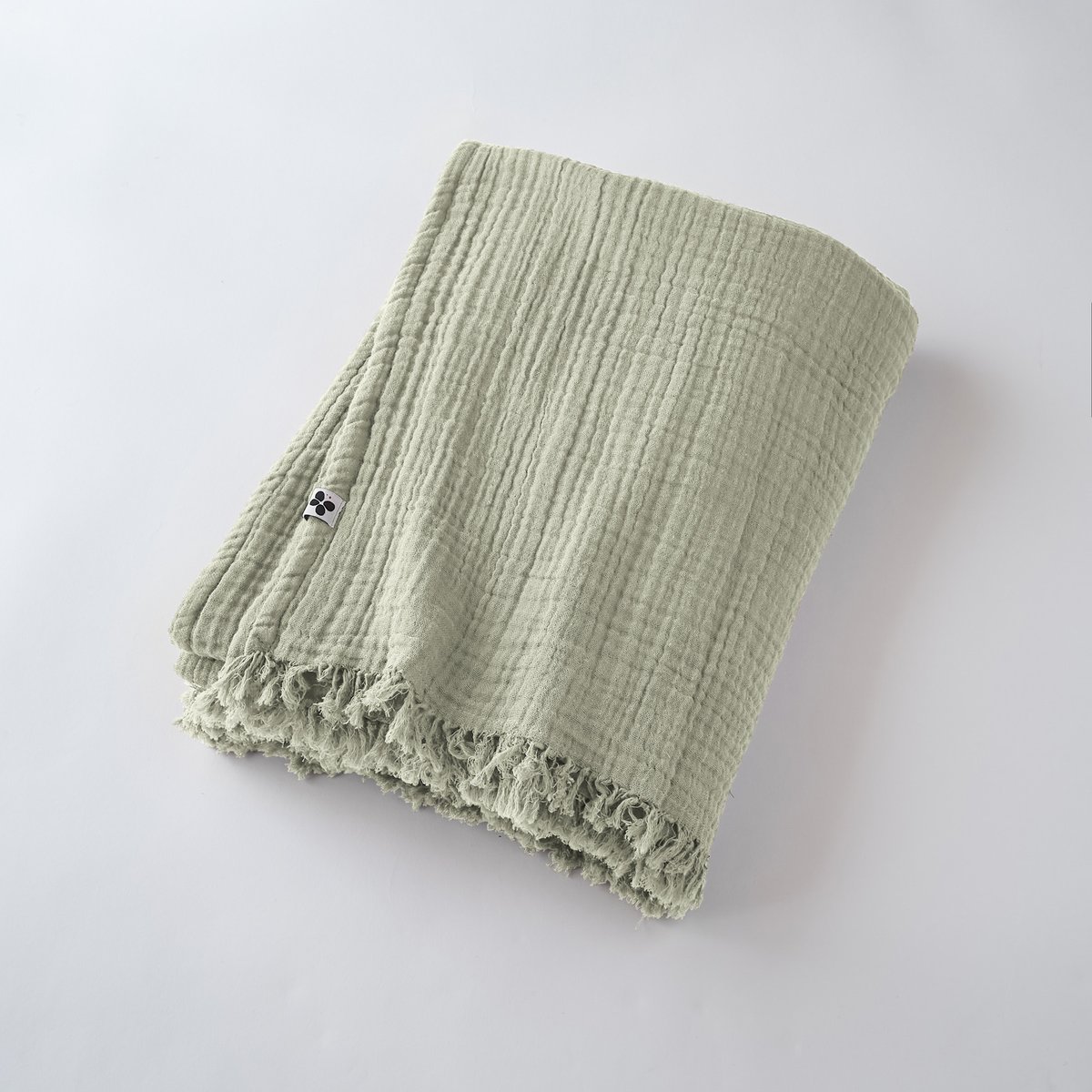 Plaid quadruple gaze de coton 180 x 220 cm Gaia vert d eau camel, EDEN