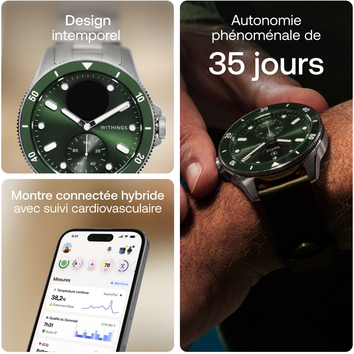 Montre santé Scanwatch Nova verte vert, WITHINGS
