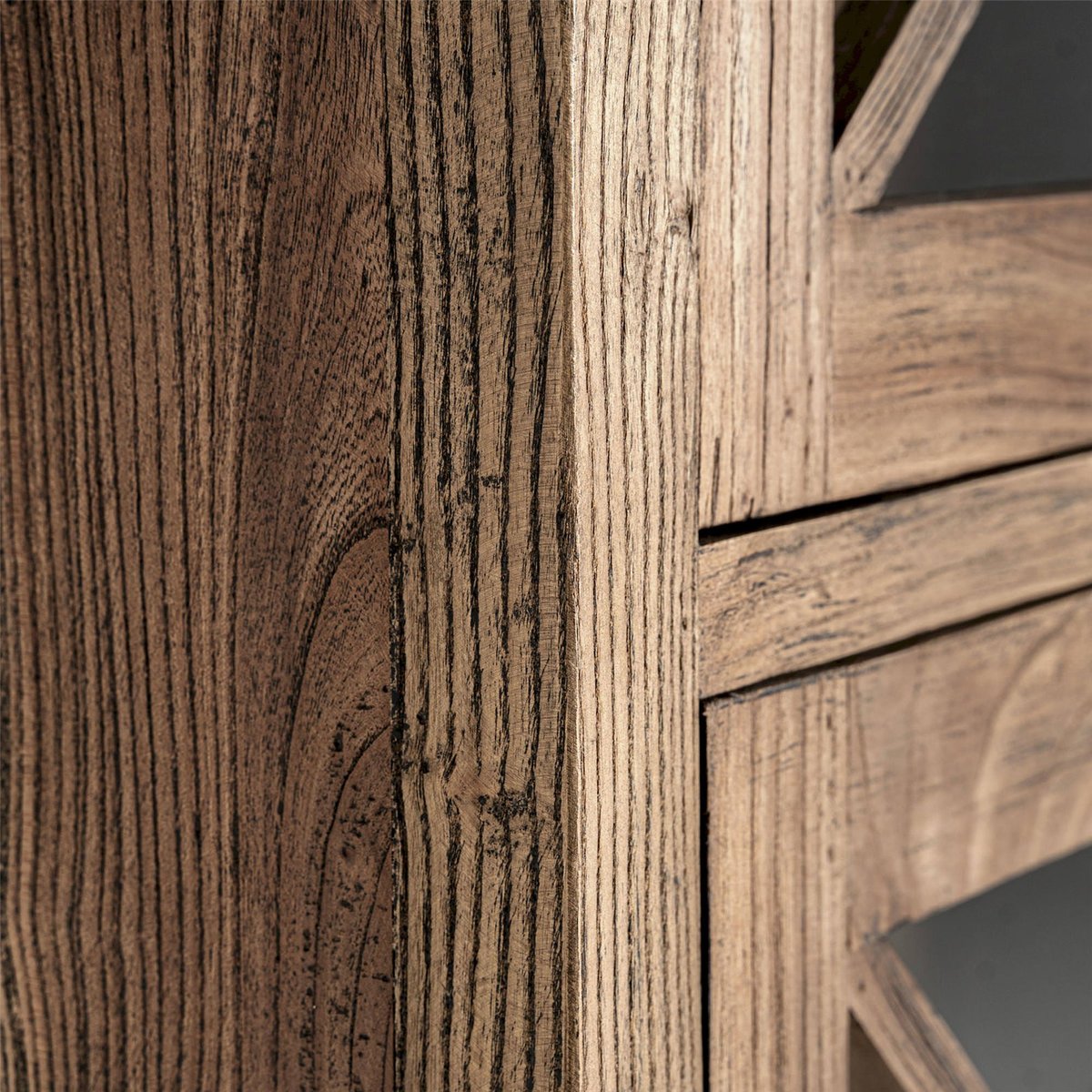 Vitrine contemporaine en bois avec finition marbrée marron bois d'orme marbré, RECOLLECTION