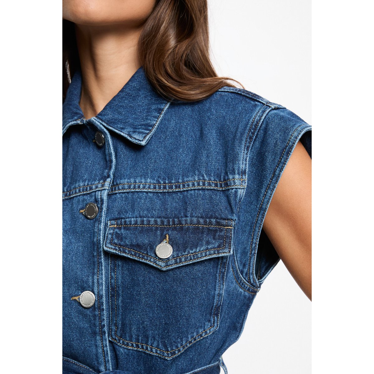 Veste sans manches jean denim brut, MORGAN
