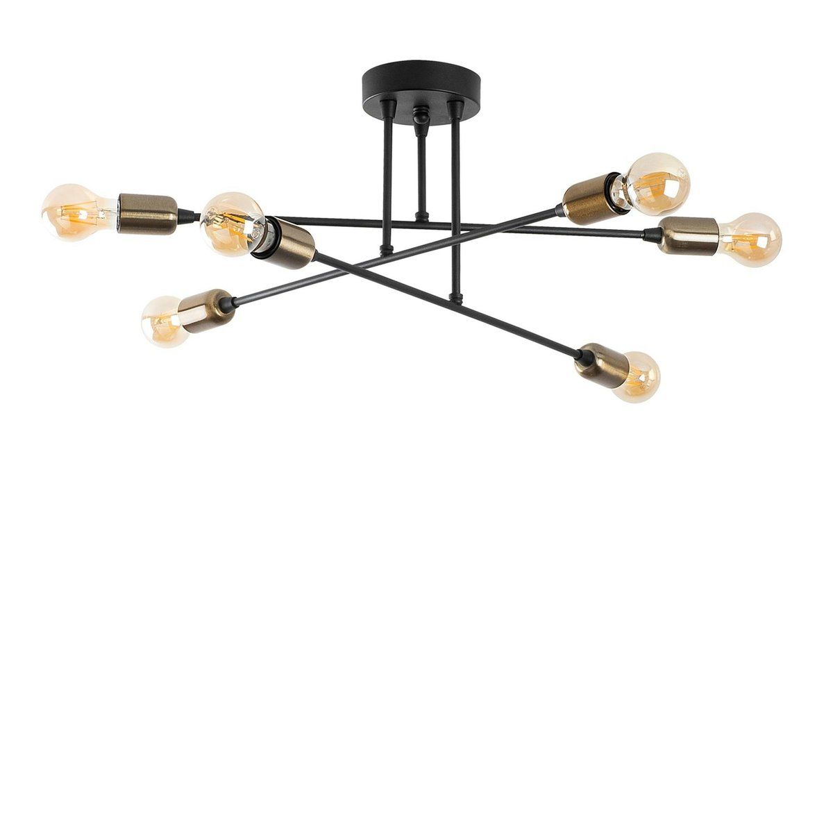 Suspension moderne cuivrée 6 lampes sur tige MARATEA doré, PIER IMPORT