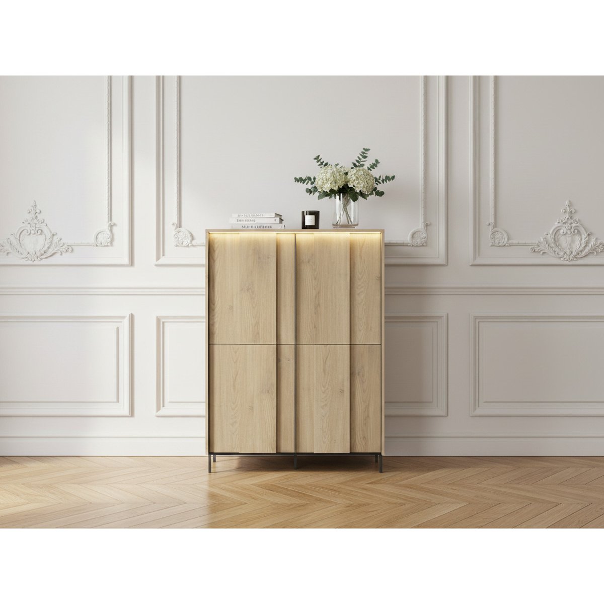 Buffet en panneaux de particules 4 portes 99 cm, TILIA chêne et noir, BOBOCHIC