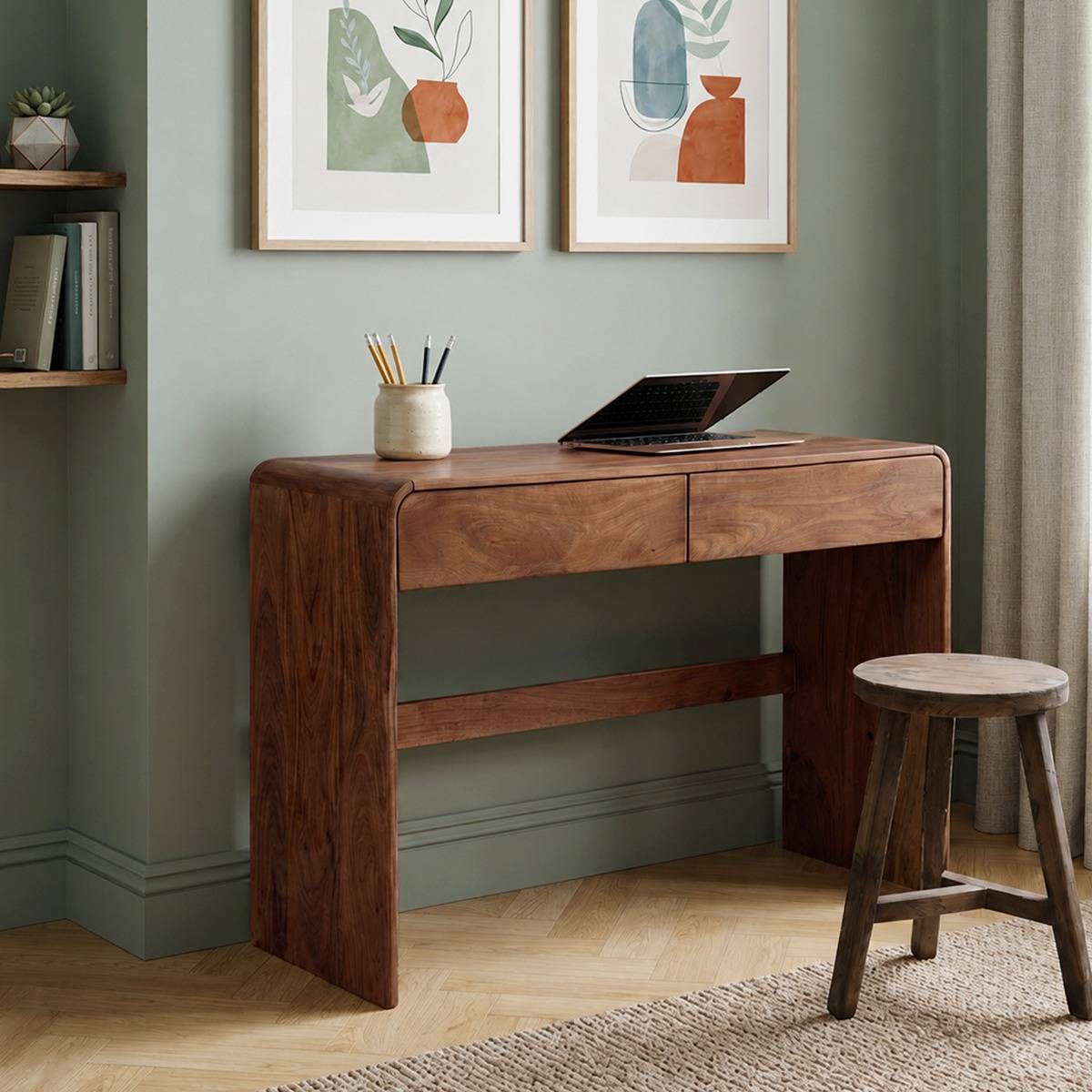 Bureau en bois de manguier VIRELYA bois clair, MADE IN MEUBLES