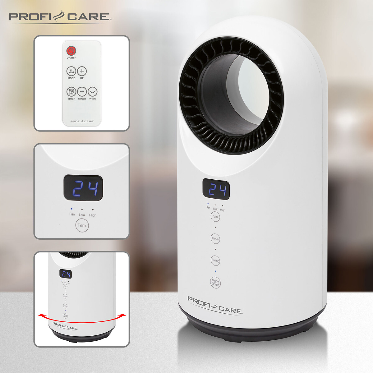 Termoventilador cerâmica 2 em 1, da Proficare branco, PROFICARE