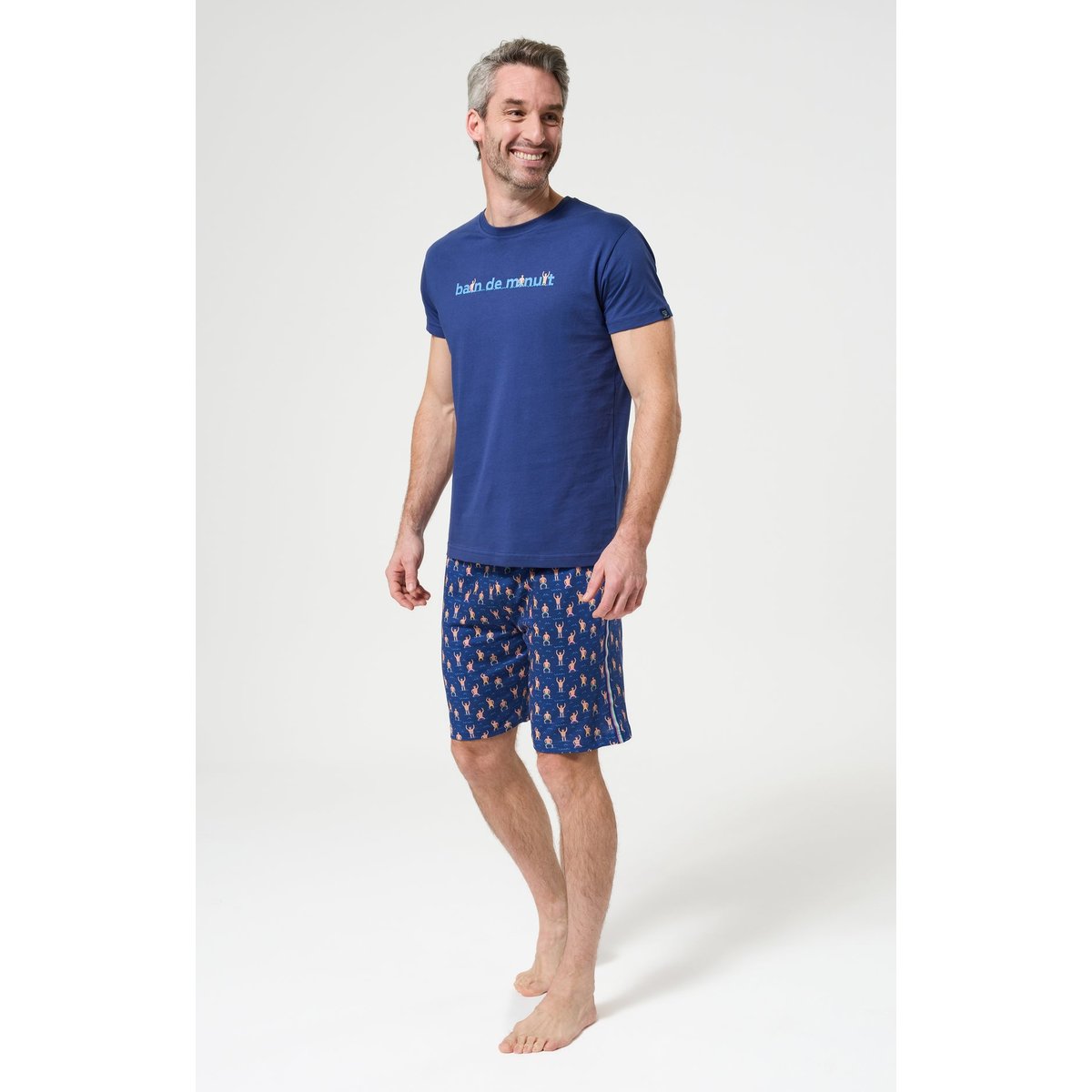 Pyjashort en coton imprimé Bain de minuit marine, ARTHUR