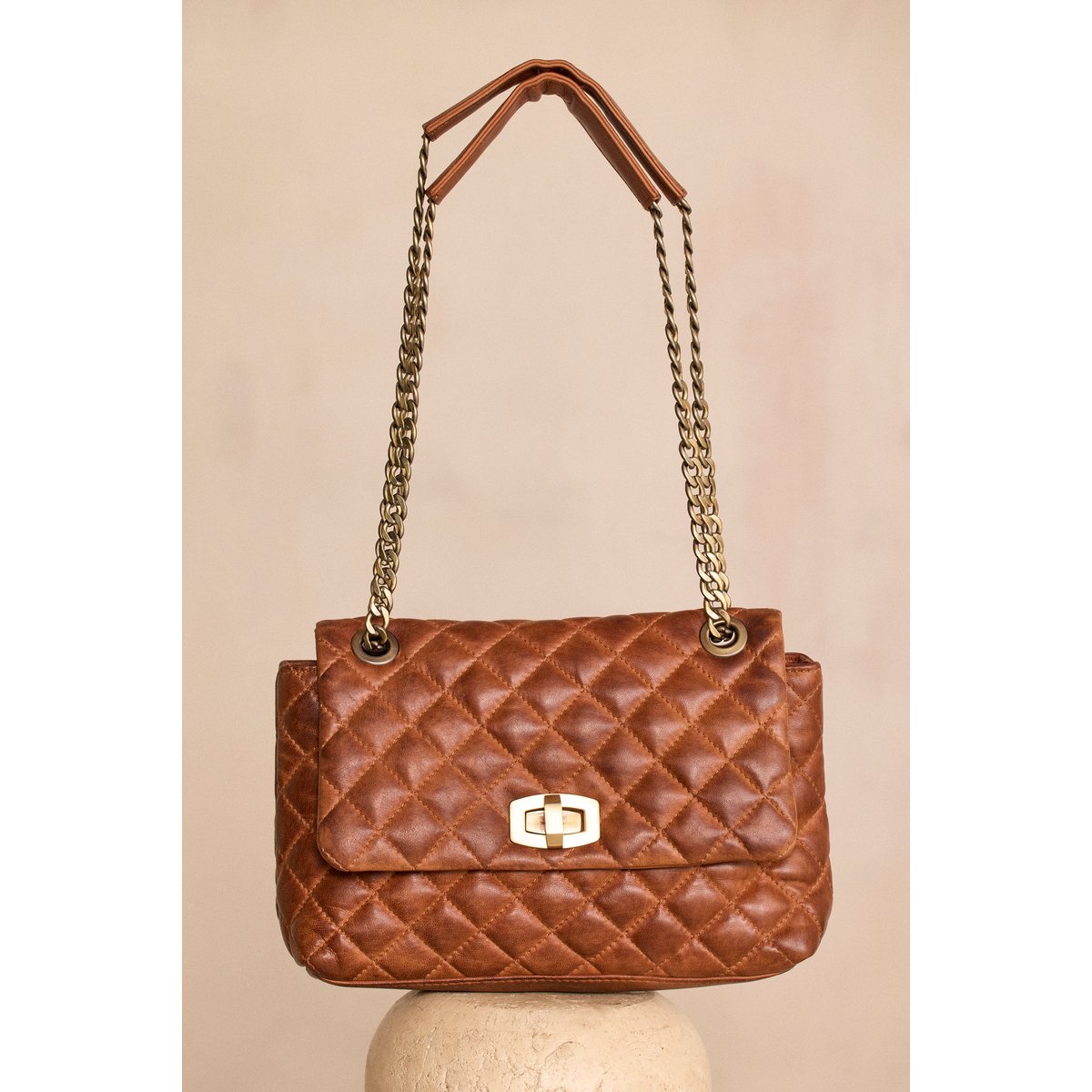 Sac 100% cuir VIVIEN marron, Maison 123