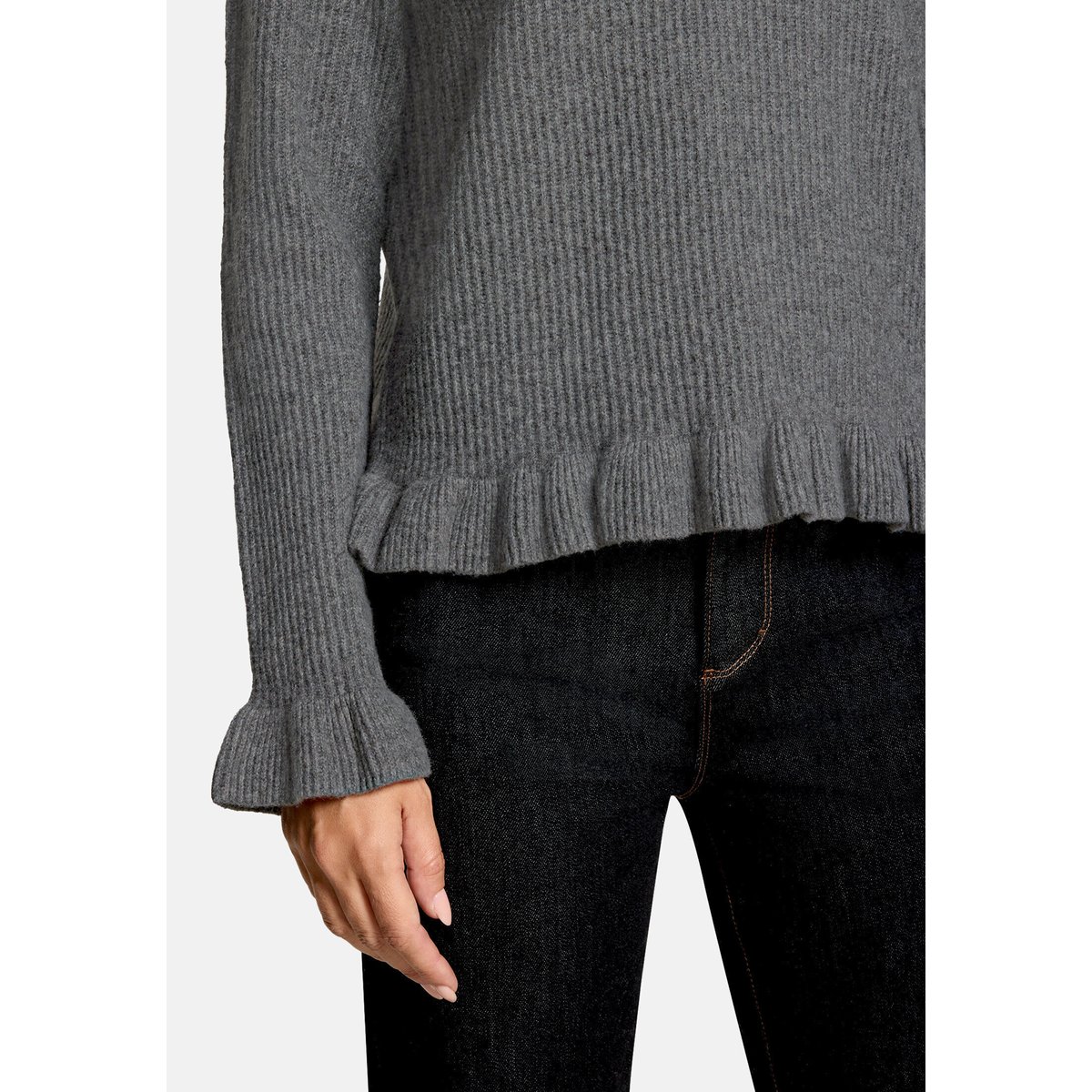 Pull-over en maille à col droit gris, CARTOON