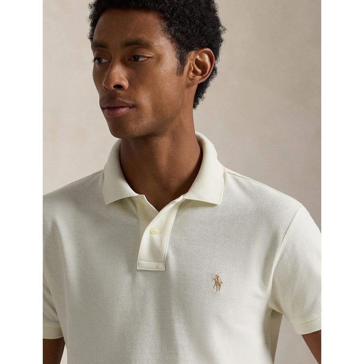 Polo slim en maille piquée crème, POLO RALPH LAUREN