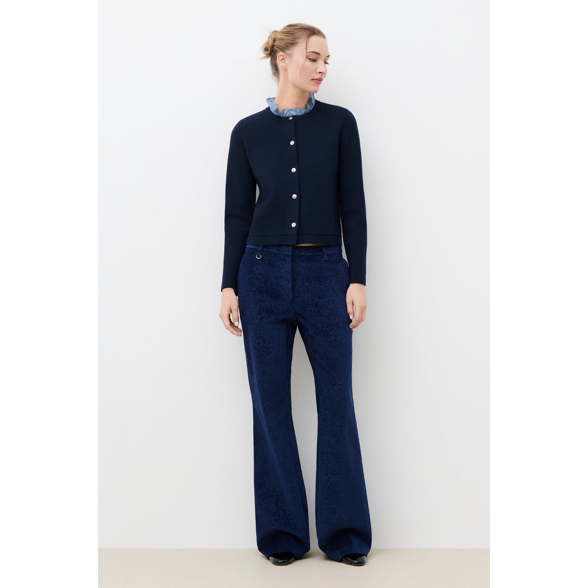 Pantalon large effet velours PCONNOR bleu marine, CAROLL