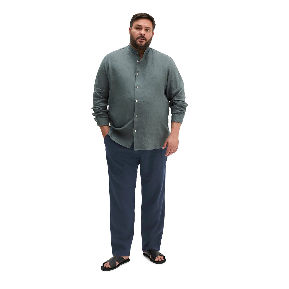 Chemise à col droit regular en pur lin gris foncé, MARC O'POLO