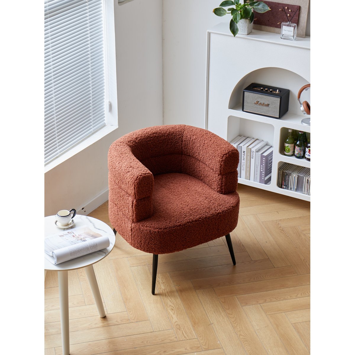 Fauteuil de salon métal et bouclette, KORGEN terracotta et noir, NORDLYS