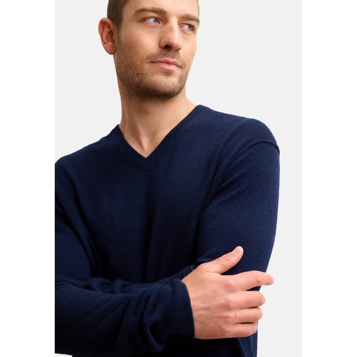 Pull Col V Navy Tom bleu foncé, JUST CASHMERE