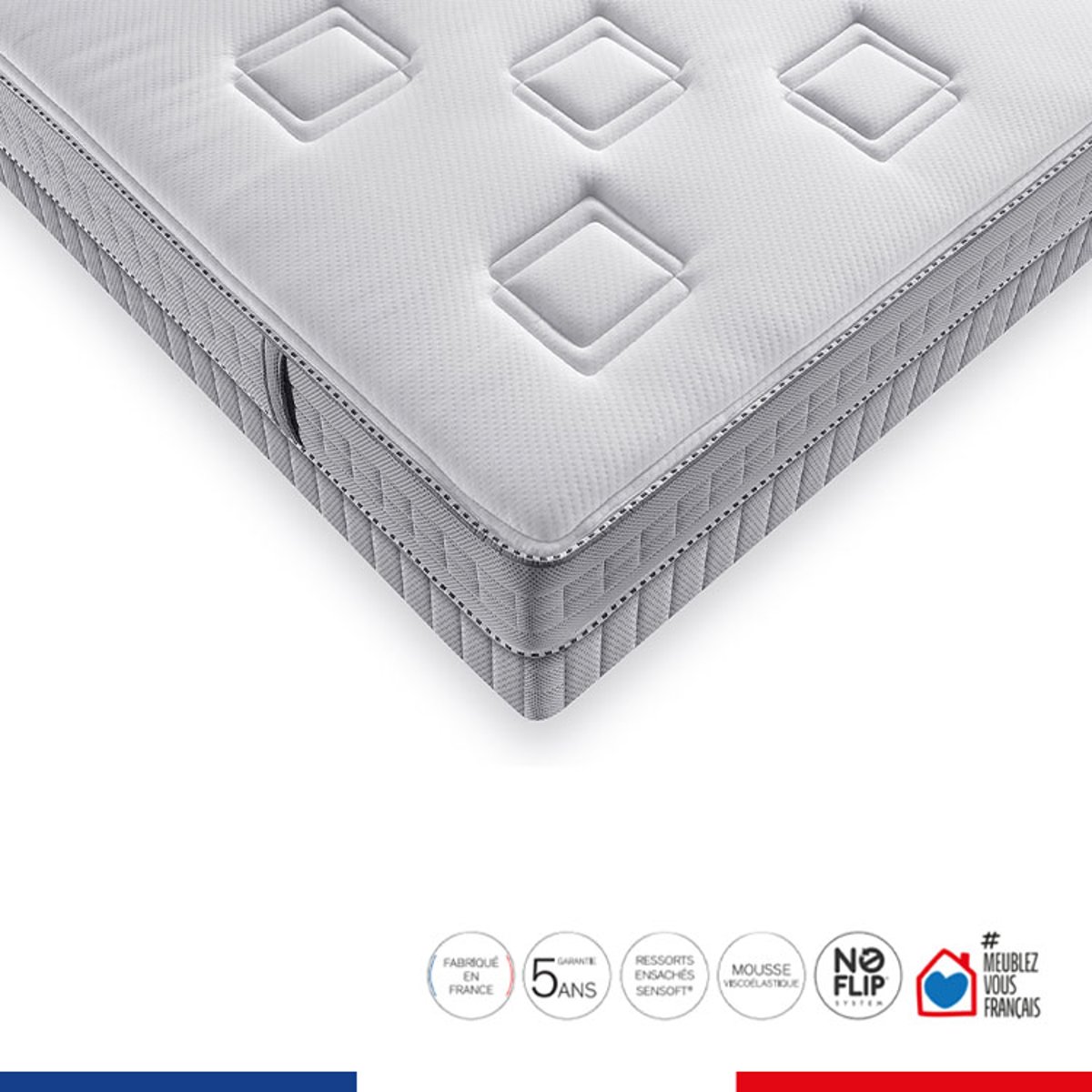 Matelas CHALLENGE 90x200, ressort ensachés, très ferme, H24 blanc, SIMMONS