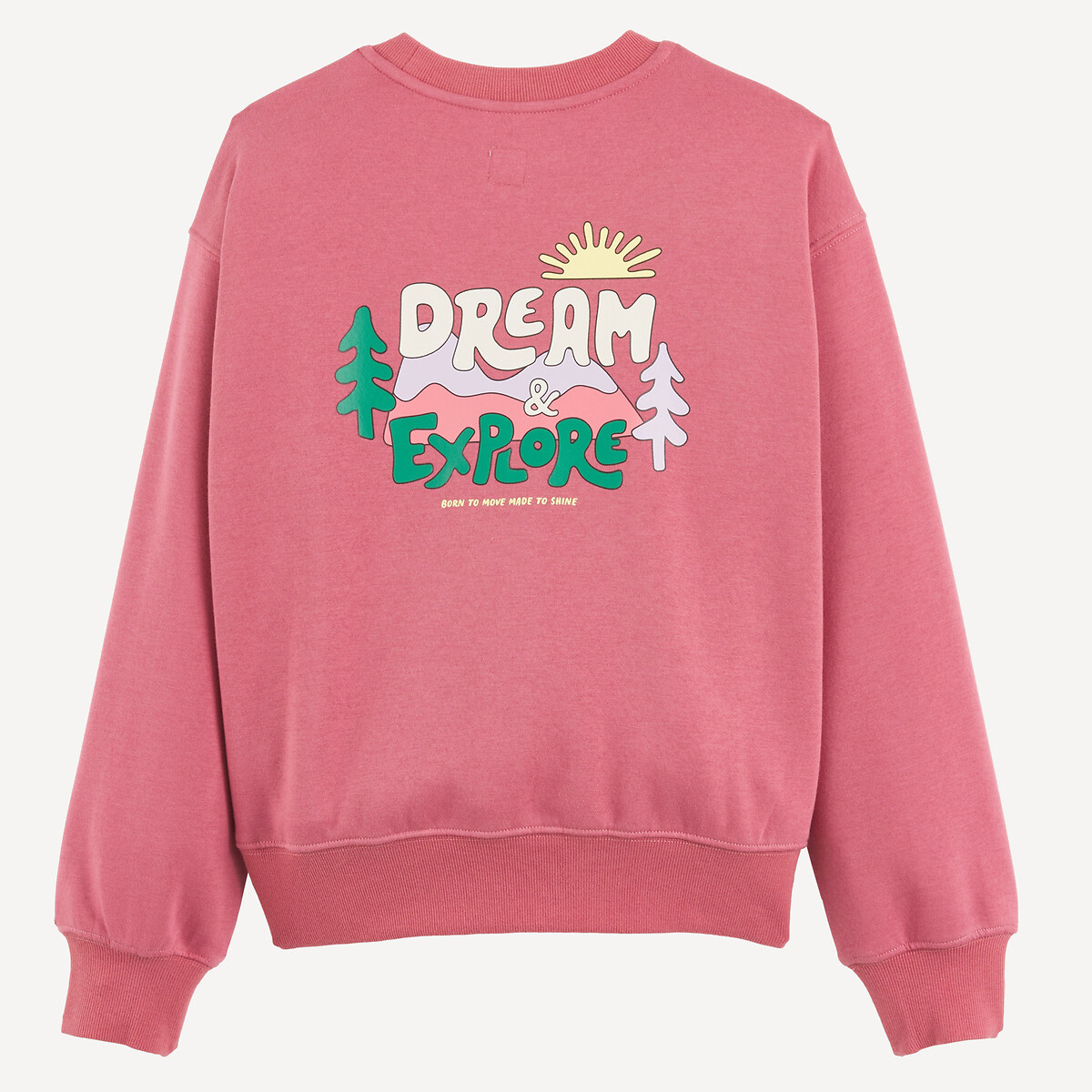 Sweat col rond, avec message devant et au dos, en molleton rose, LA REDOUTE COLLECTIONS