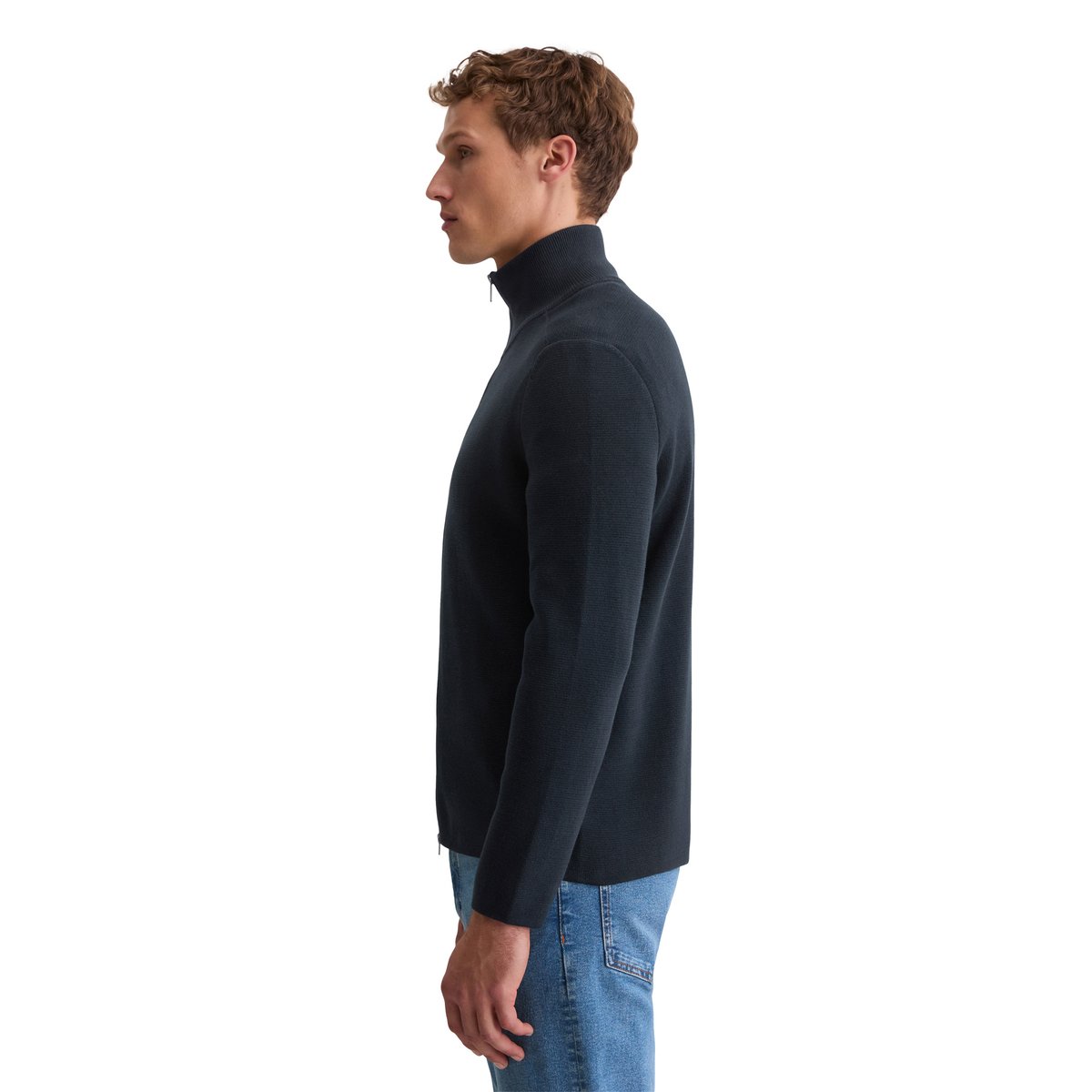 Cardigan zippé regular en pur coton bio bleu foncé, MARC O'POLO