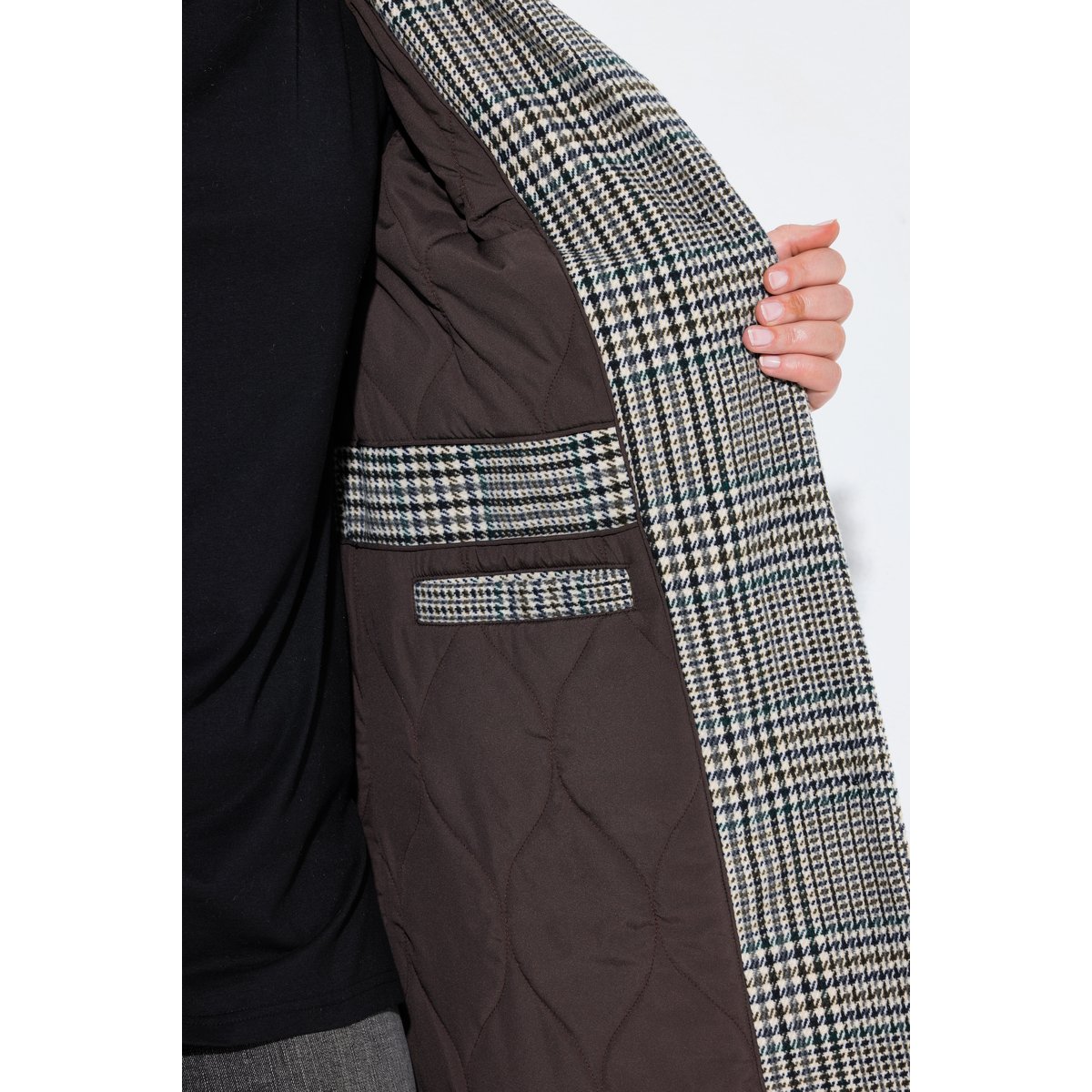 Manteau à carreaux aspect laine blanc cassé, ULLA POPKEN