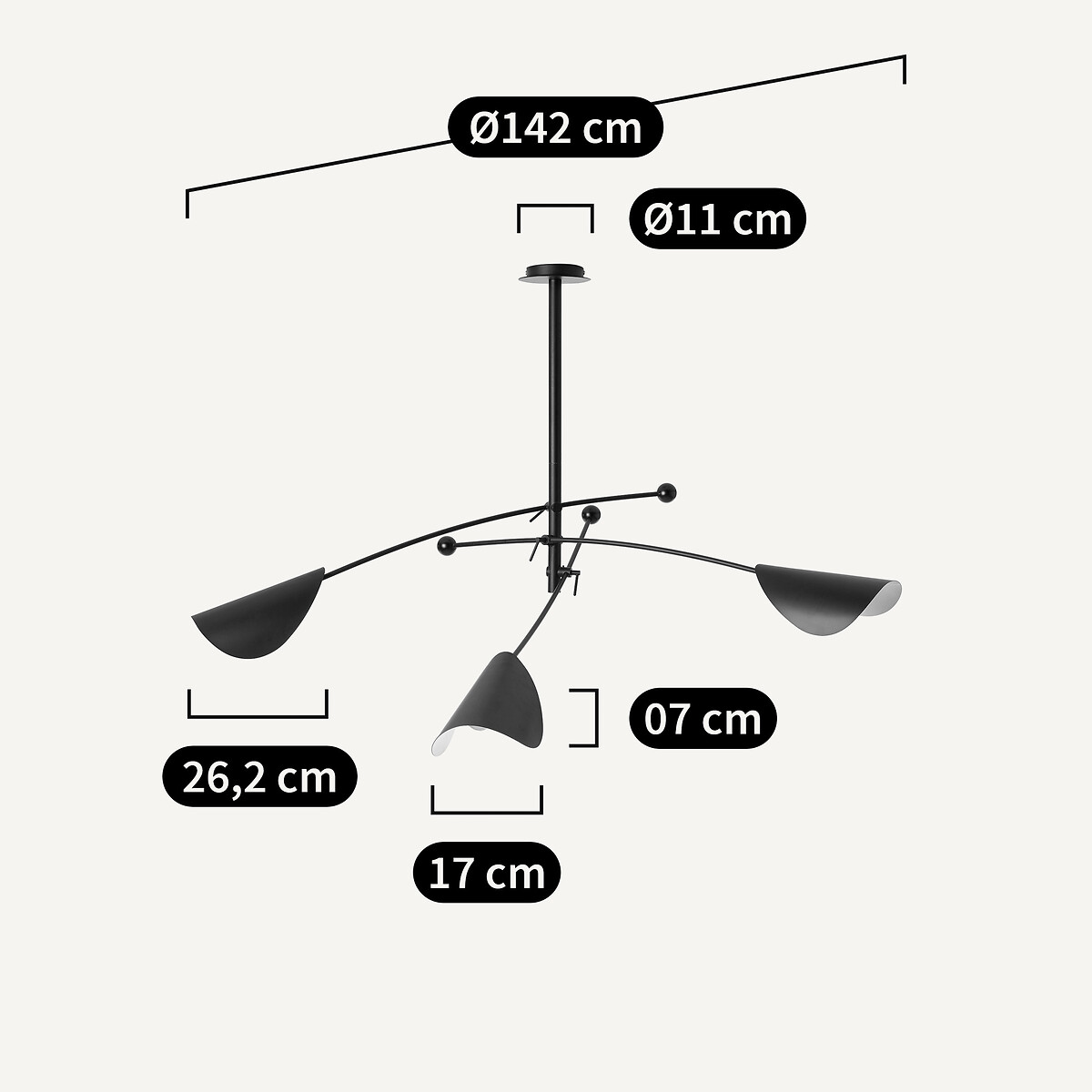 Suspension 3 bras orientables, Funambule noir, AM.PM