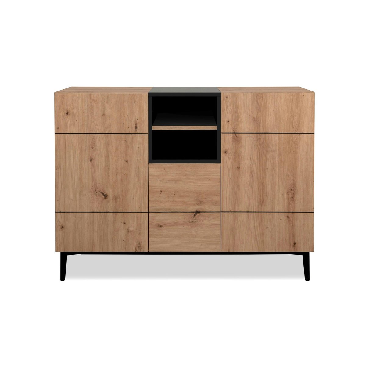 Buffet moderne 3 portes décor bois et noir ALVA bois naturel, PIER IMPORT