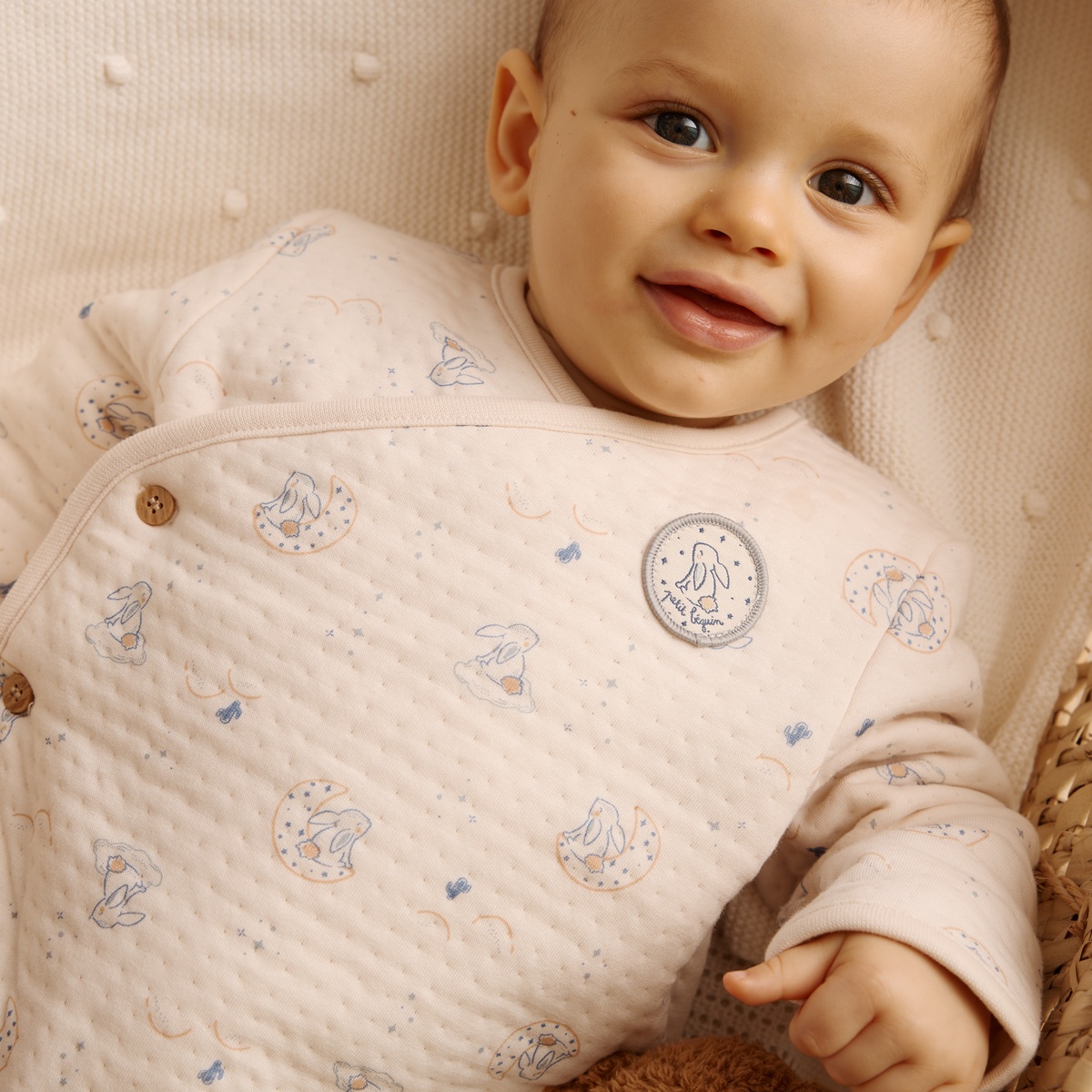 Ensemble bébé gilet et pantalon en coton matelassé Voix Lactée ecru, PETIT BEGUIN