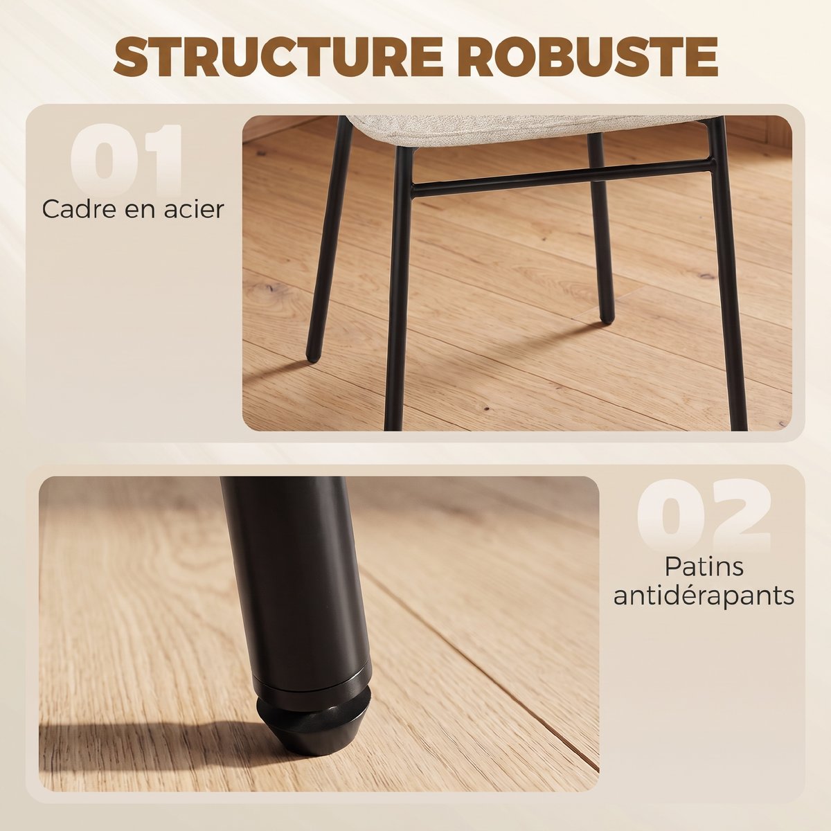 Chaise de salle à manger Tissu aspect lin crème, HOMCOM