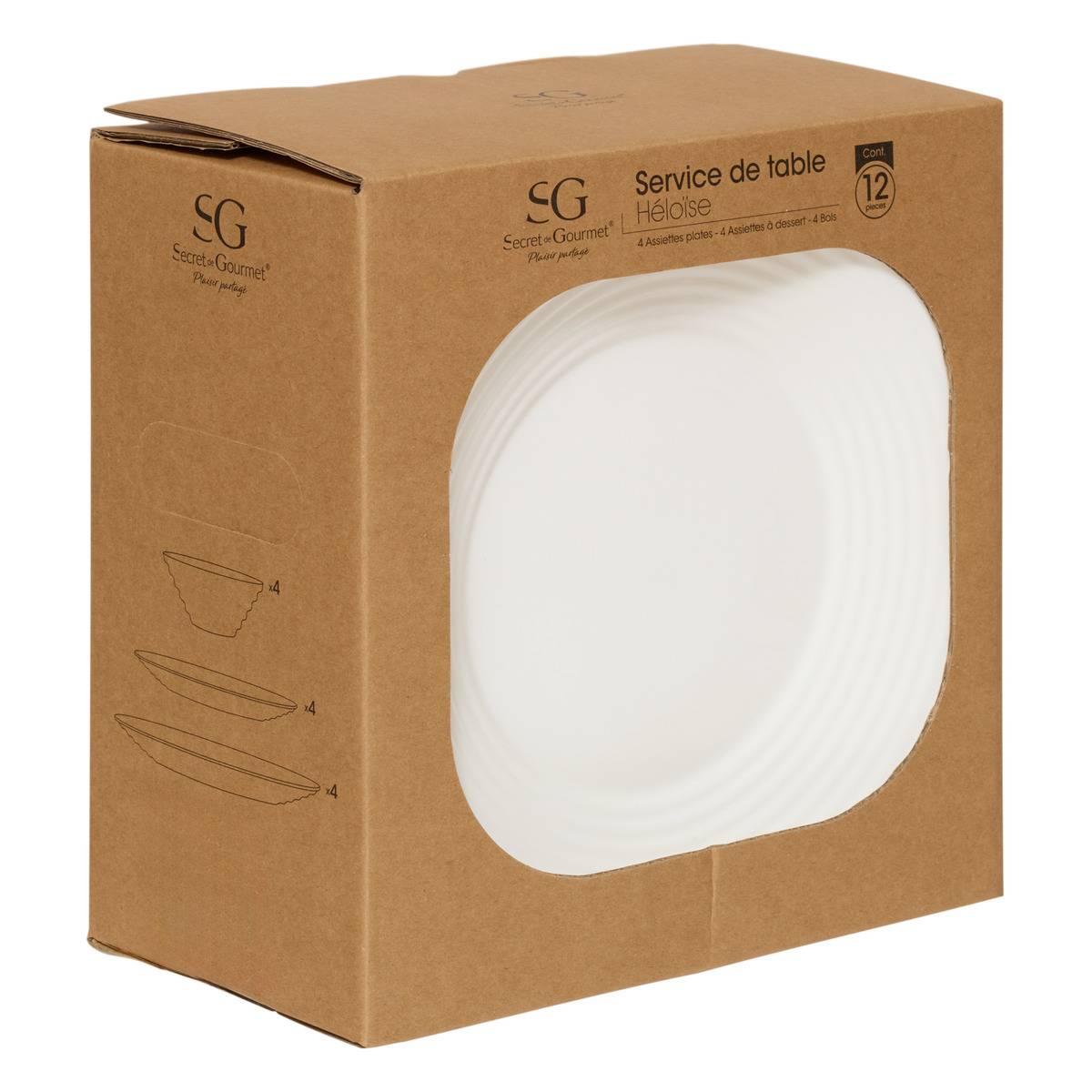 Lot de 12 assiettes dessert D19cm HELOISE blanc, ATMOSPHERA