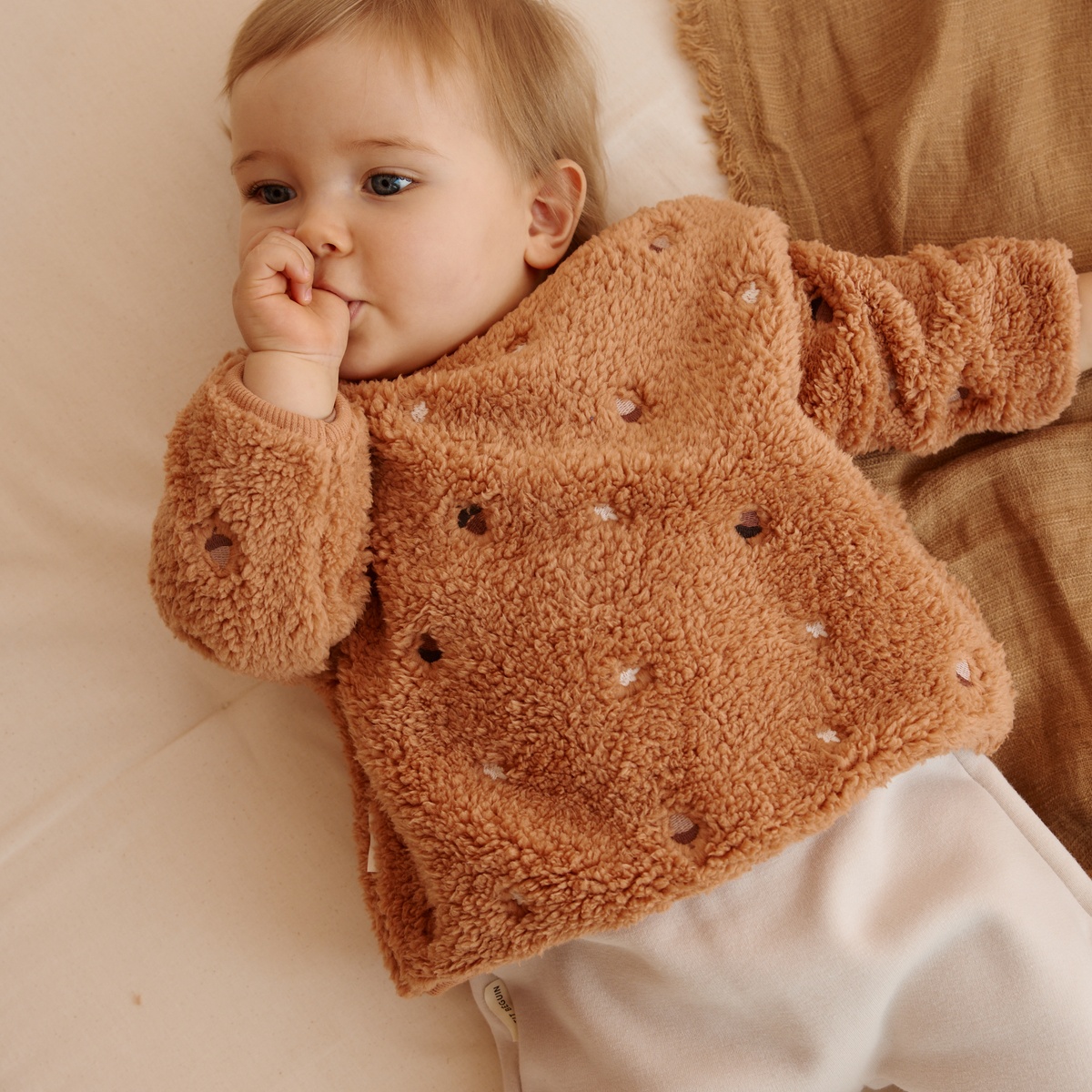 Sweat-shirt bébé en sherpa Caramel marron, PETIT BEGUIN