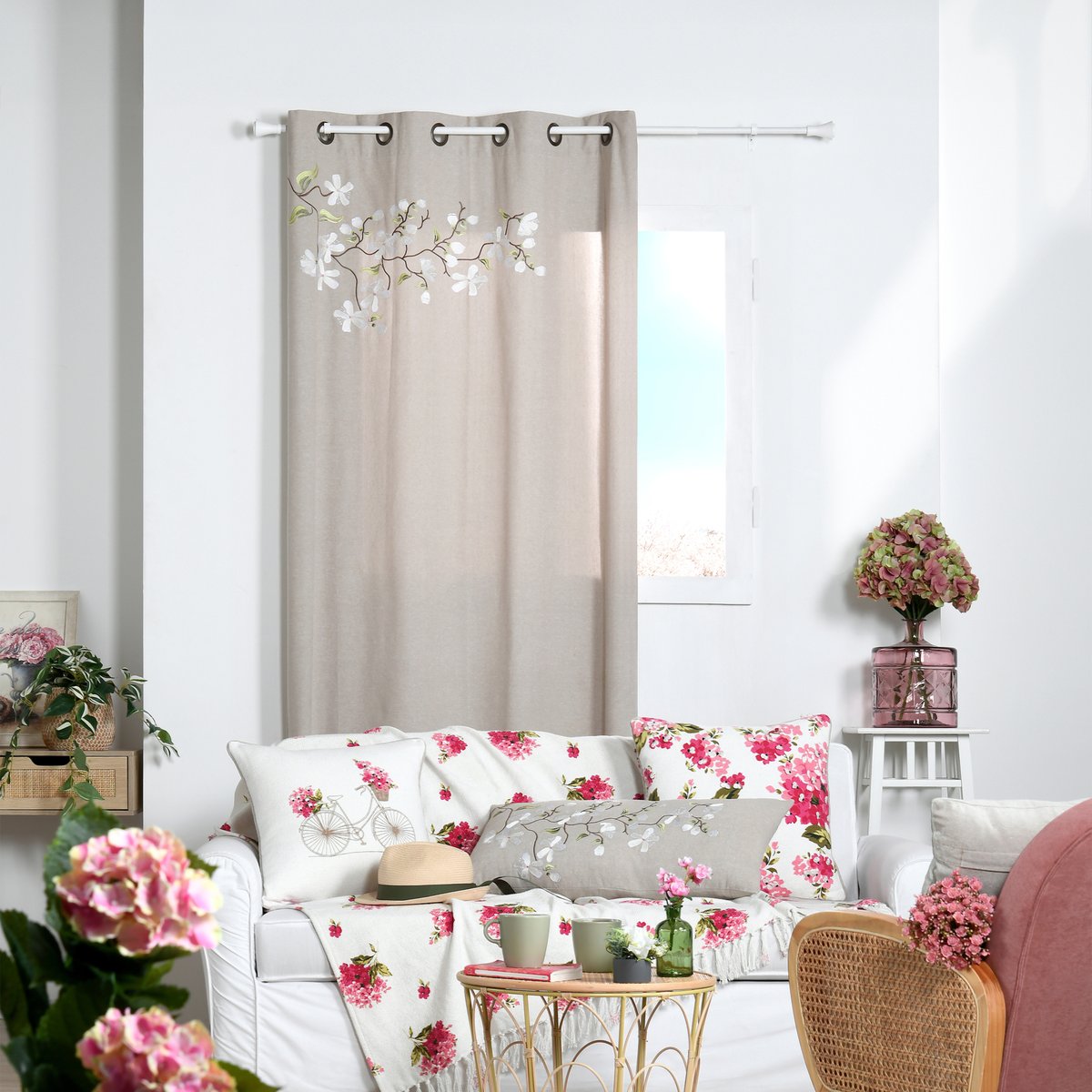 Rideau imprimé floral arbre printanier naturel, LOVELY CASA