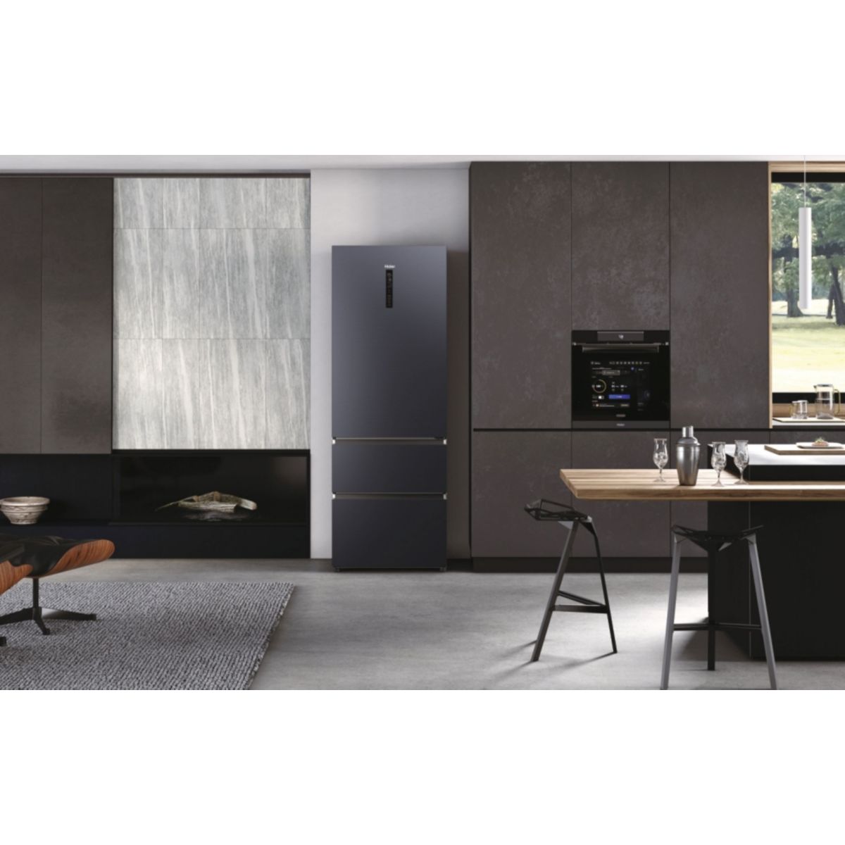 Réfrigérateur combiné HTR7720DNMB couleur unique, HAIER