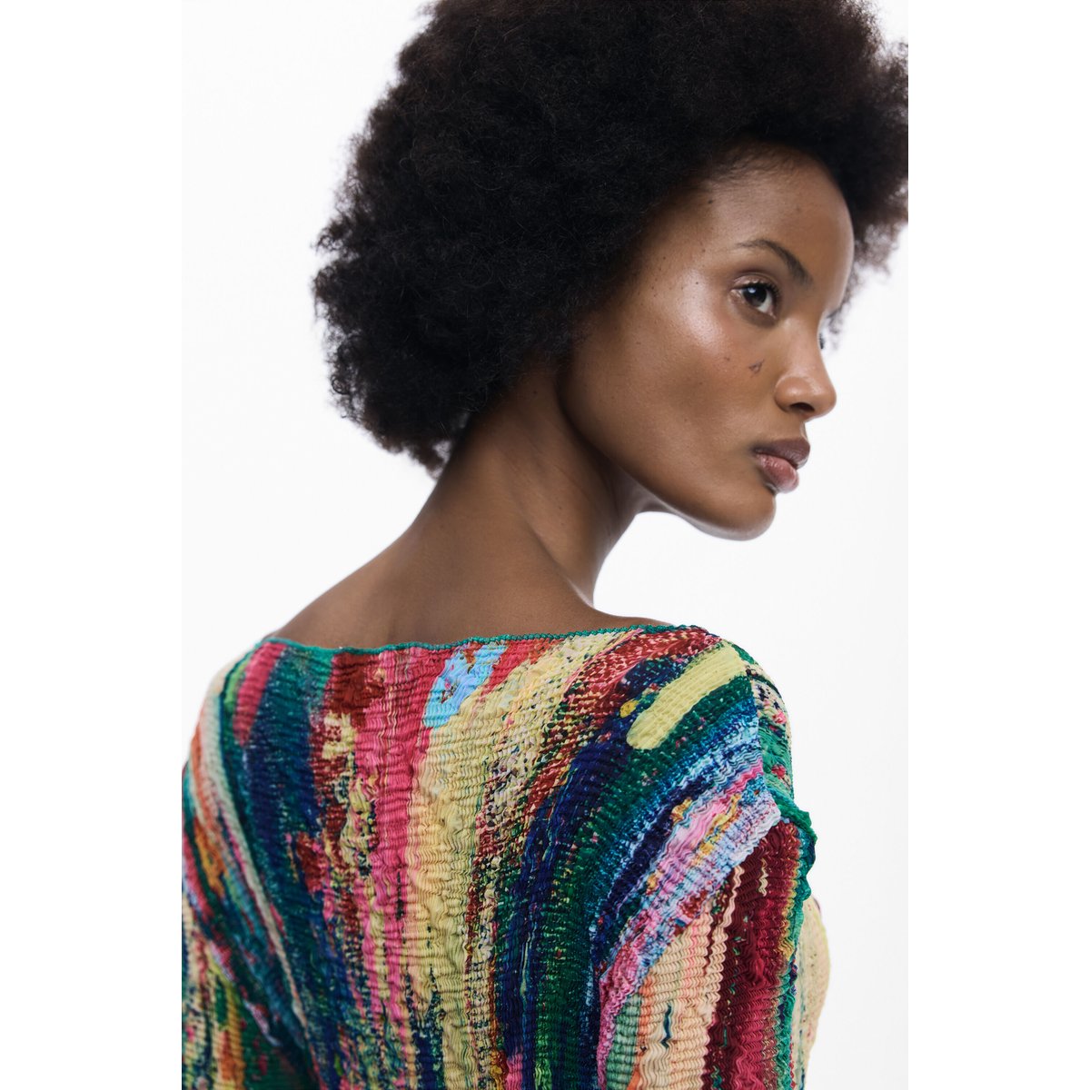 Robe asymétrique froncée multicolore, DESIGUAL