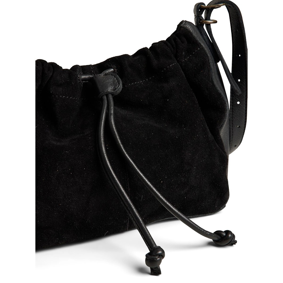 Sac à main cross body, en cuir lisse et en cuir suédé, Alma noir, PIECES