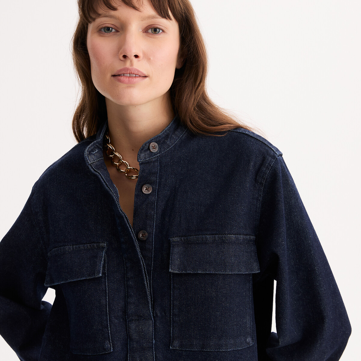 Denim Mid-Length Dress with Long Sleeves untreated blue, ANNE WEYBURN