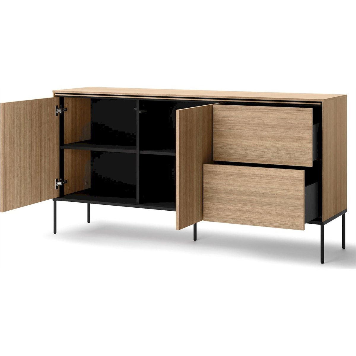 Buffet 2 portes 2 tiroirs collection VISSO chêne linéaire et noir, RECOLLECTION