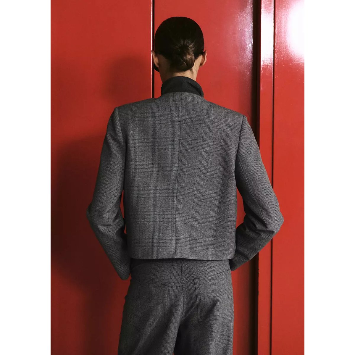 Blazer de costume crop gris, MANGO