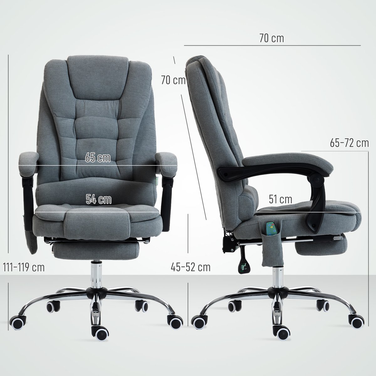 Fauteuil de bureau avec fonction massage gris foncé, HOMCOM