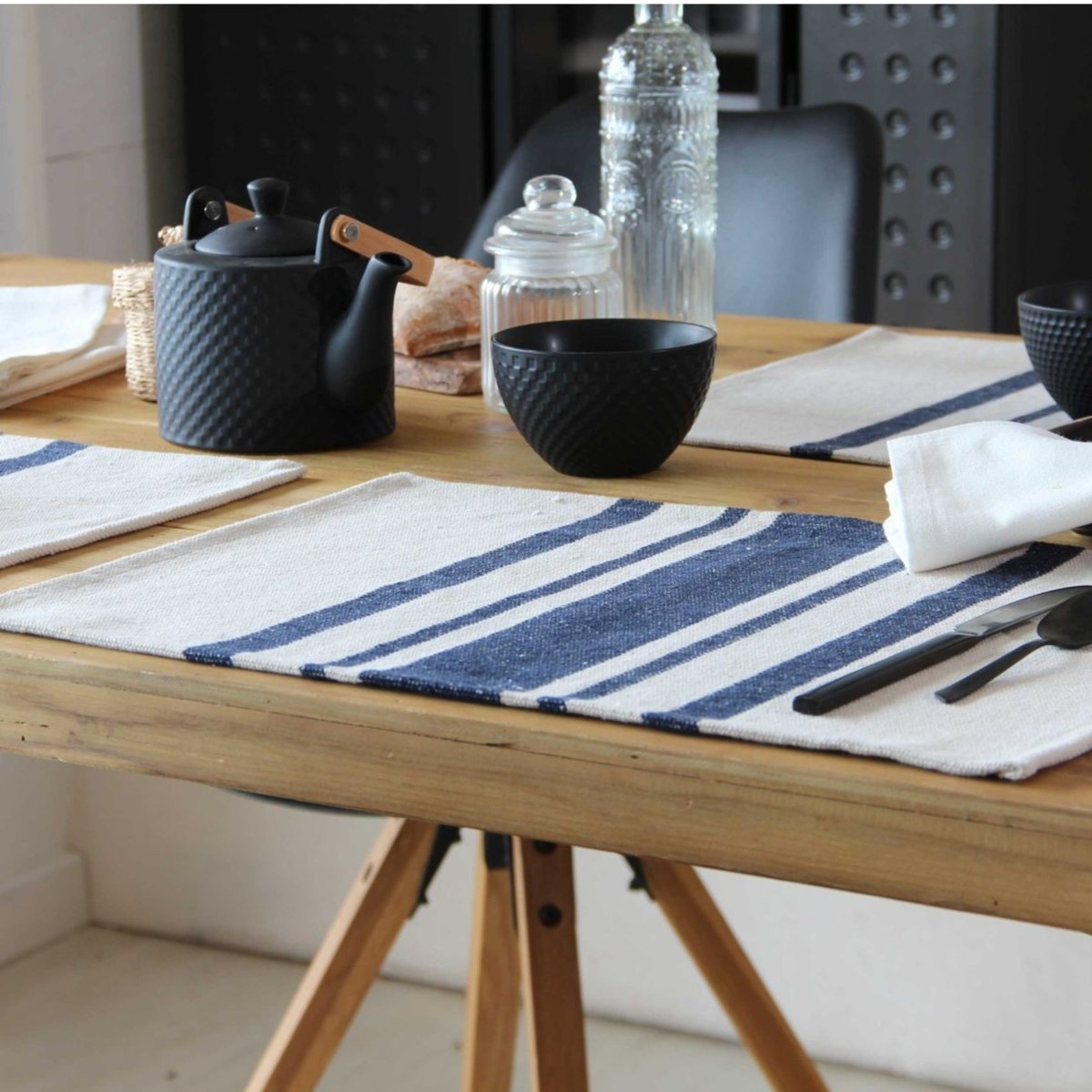 Lot de 4 Sets de table coton épais Rustique bleu foncé, SUD ETOFFE
