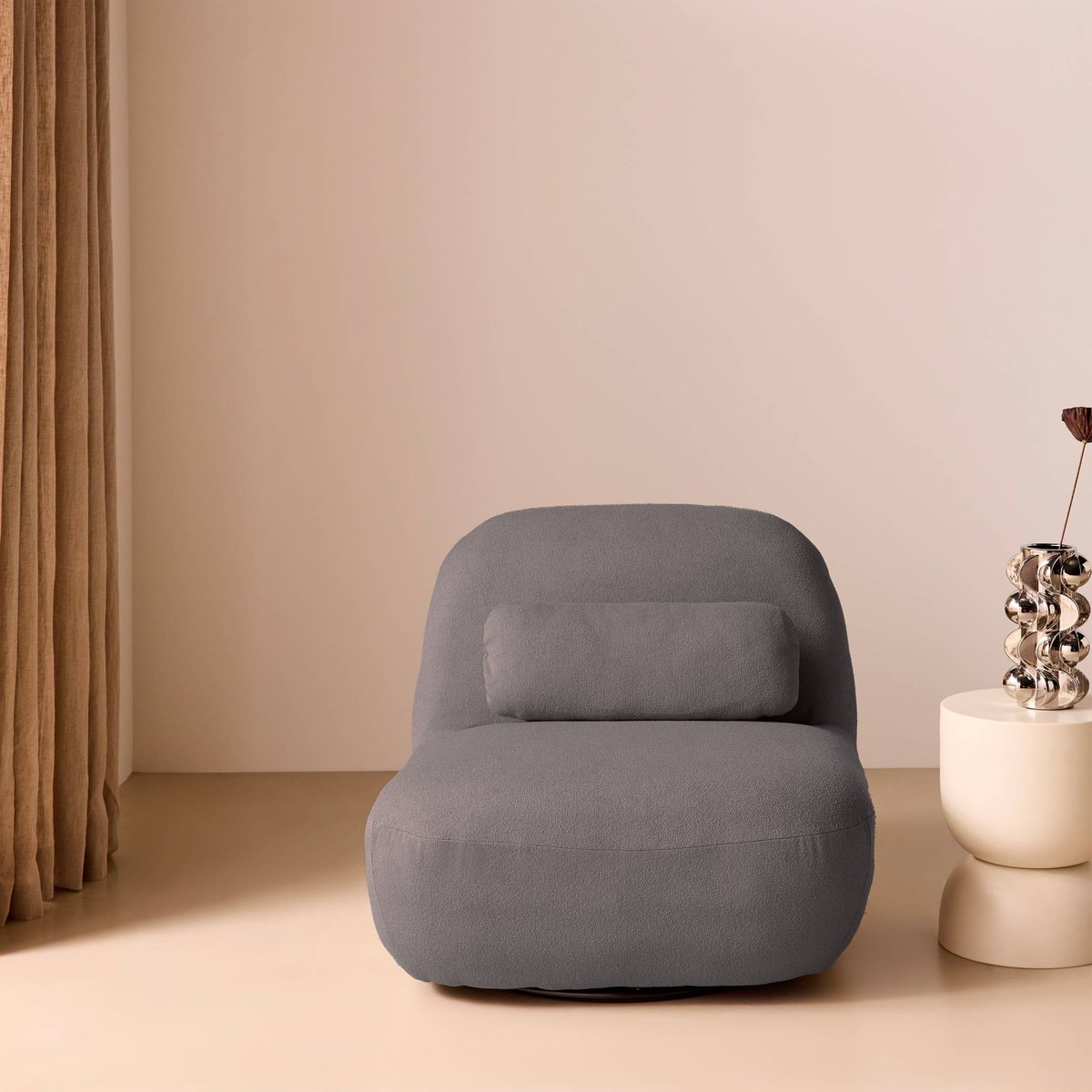 Fauteuil pivotant 360 bouclette texturée SPINO kaki foncé, SWEEEK