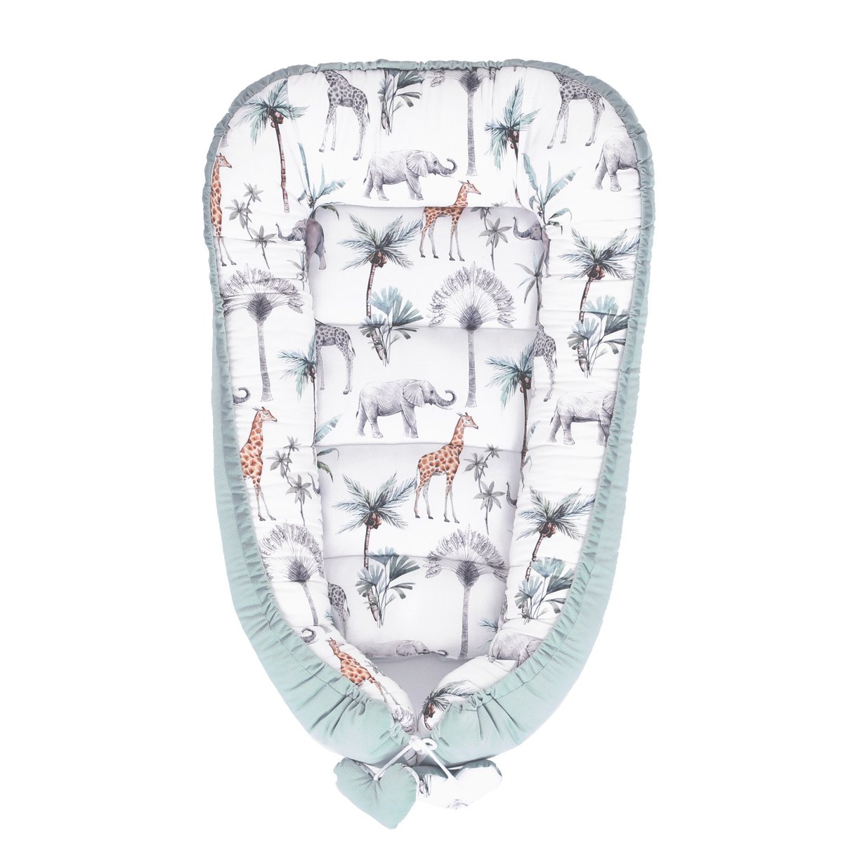 Cocon nid bébé matelassé réducteur de lit SAFARI safari, vert, gris, blanc, SEVIRA KIDS