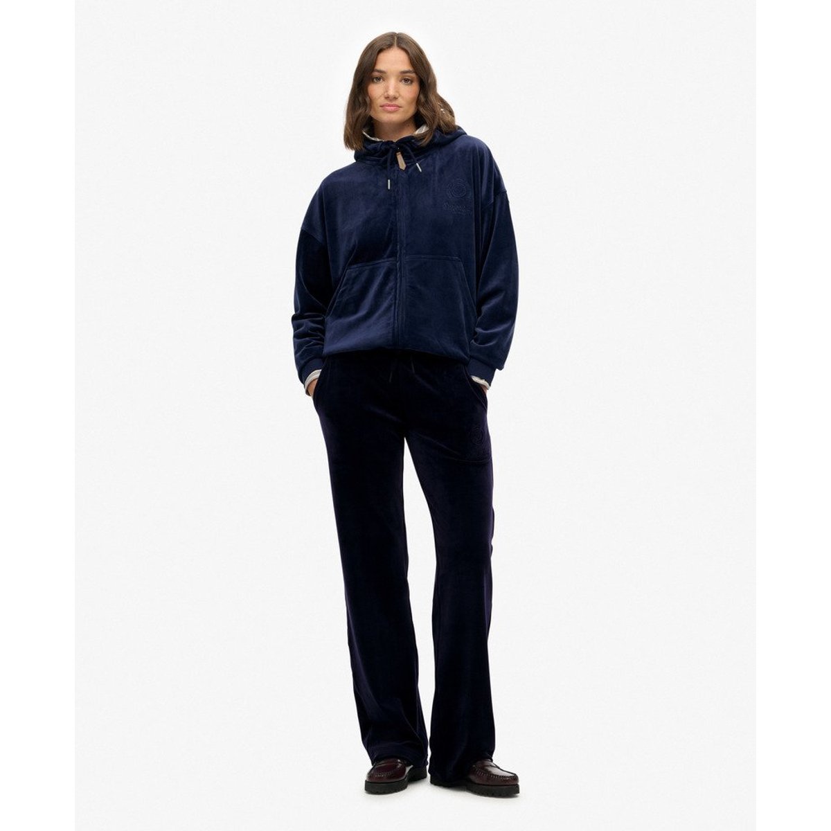 Jogging en velours Country Club bleu marine intense, SUPERDRY