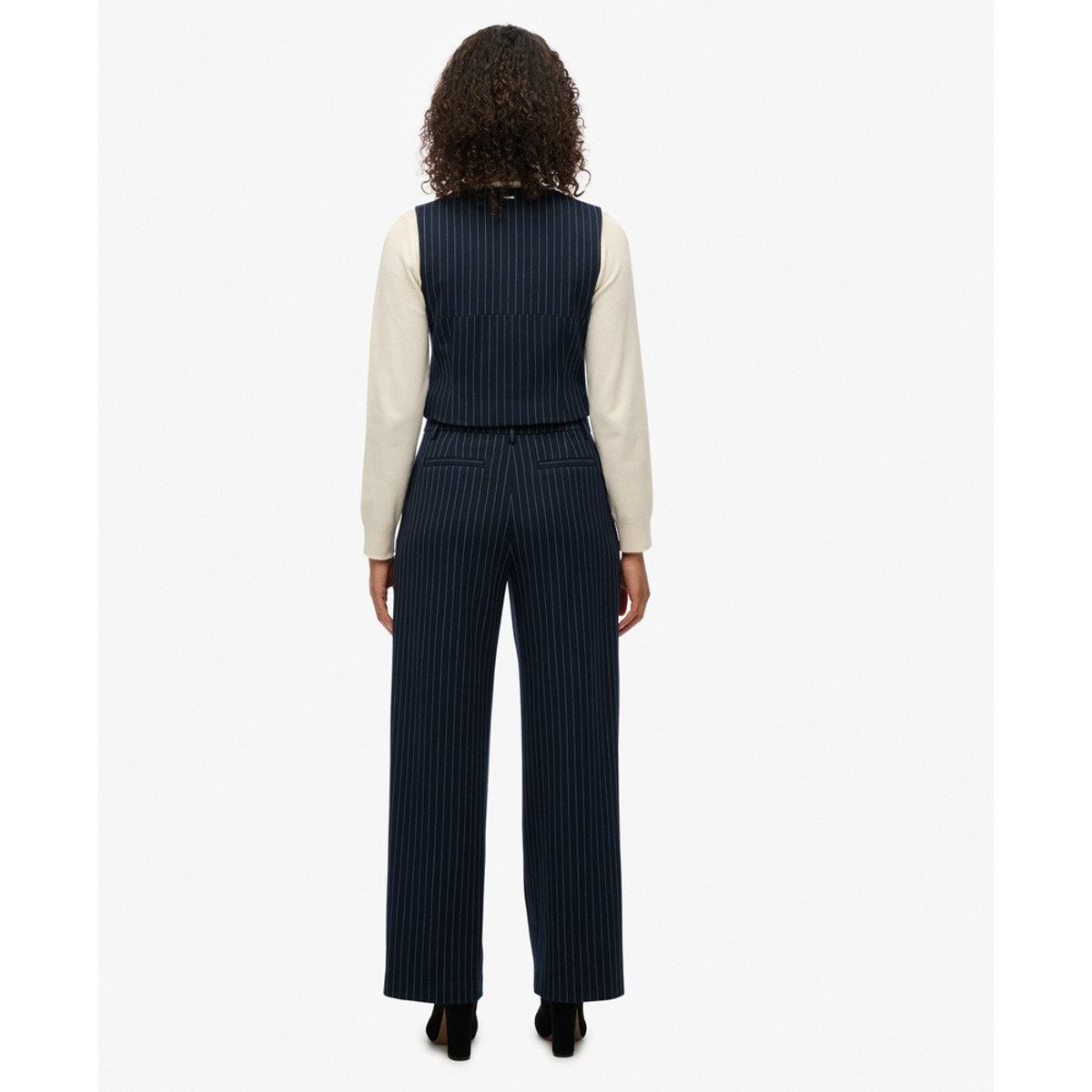 Pantalon Pinstripe Taille Haute Coupe Classique rayures tennis bleu marine, SUPERDRY