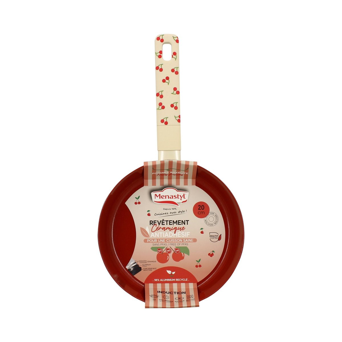 Poêle 20cm en aluminium, CERISE beige-rouge, MENASTYL