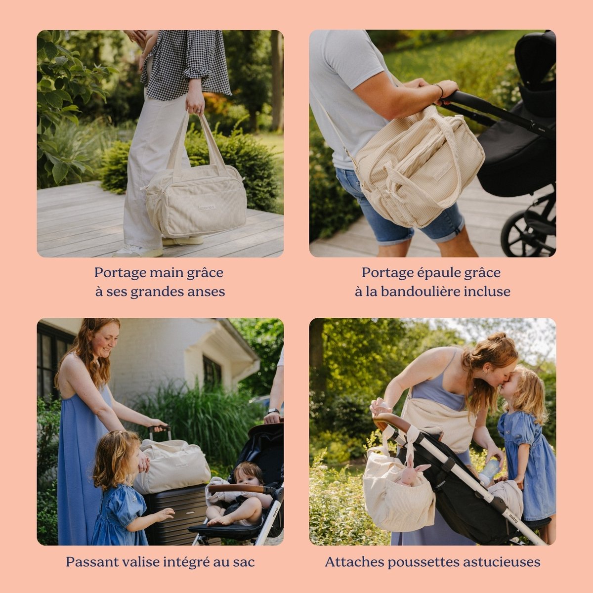 Sac à langer grande capacité doux et stylé beige, BABYMOOV