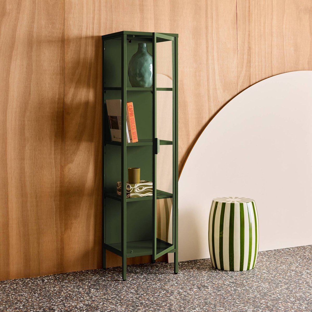 Buffet de rangement acier et verre trempé 1 porte 160cm ARKANSAS vert, SWEEEK