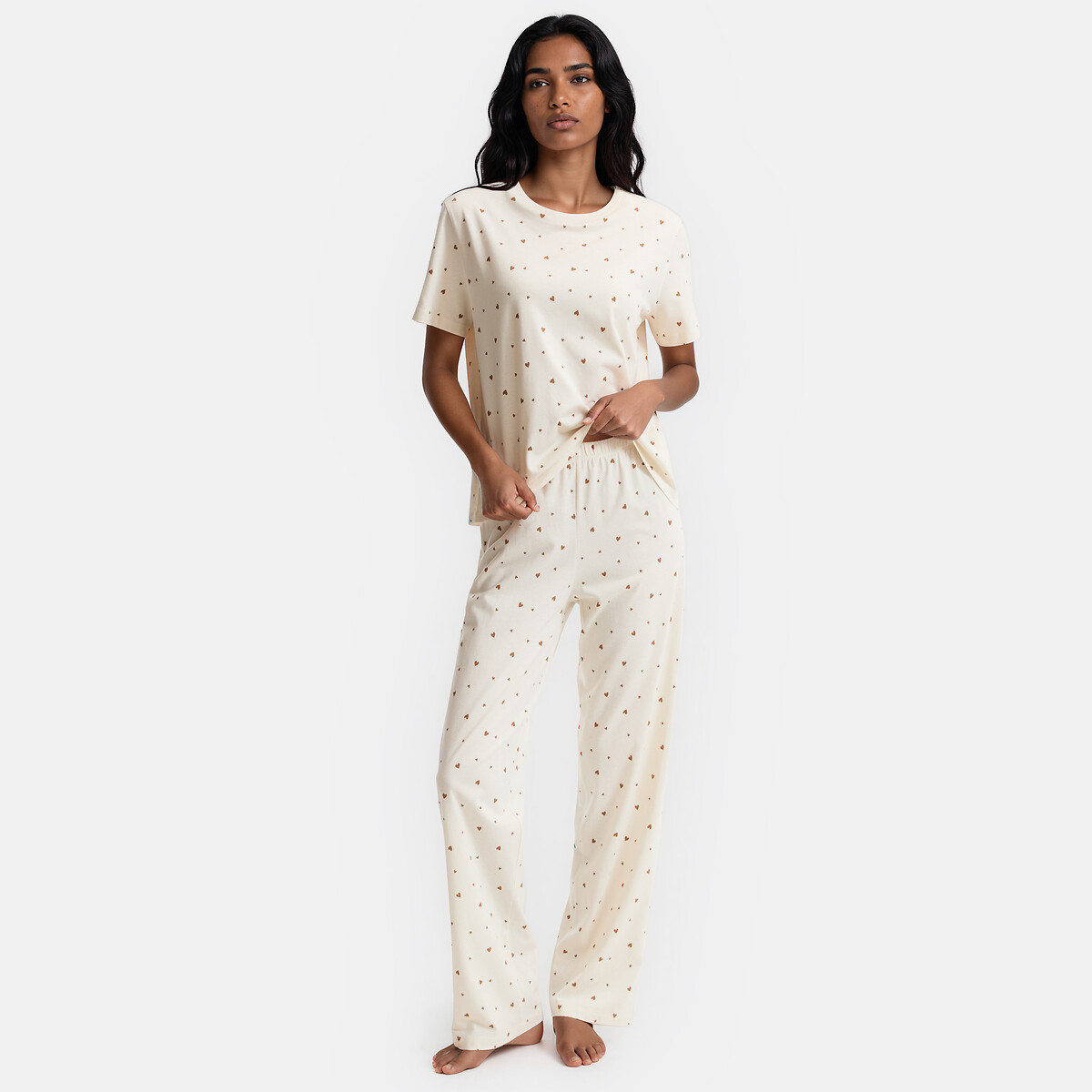 Pyjama imprimé cœurs, en jersey de coton imprimé coeurs, LA REDOUTE COLLECTIONS