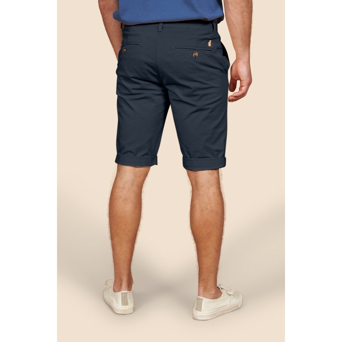 Bermuda chino en gabardine unie bleu marine, MCS