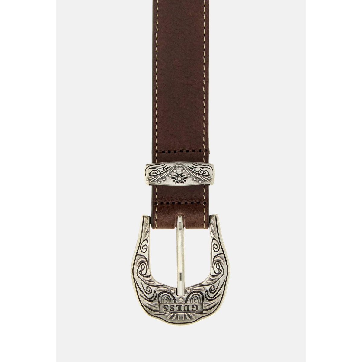 Ceinture En Cuir Véritable marron foncé, GUESS