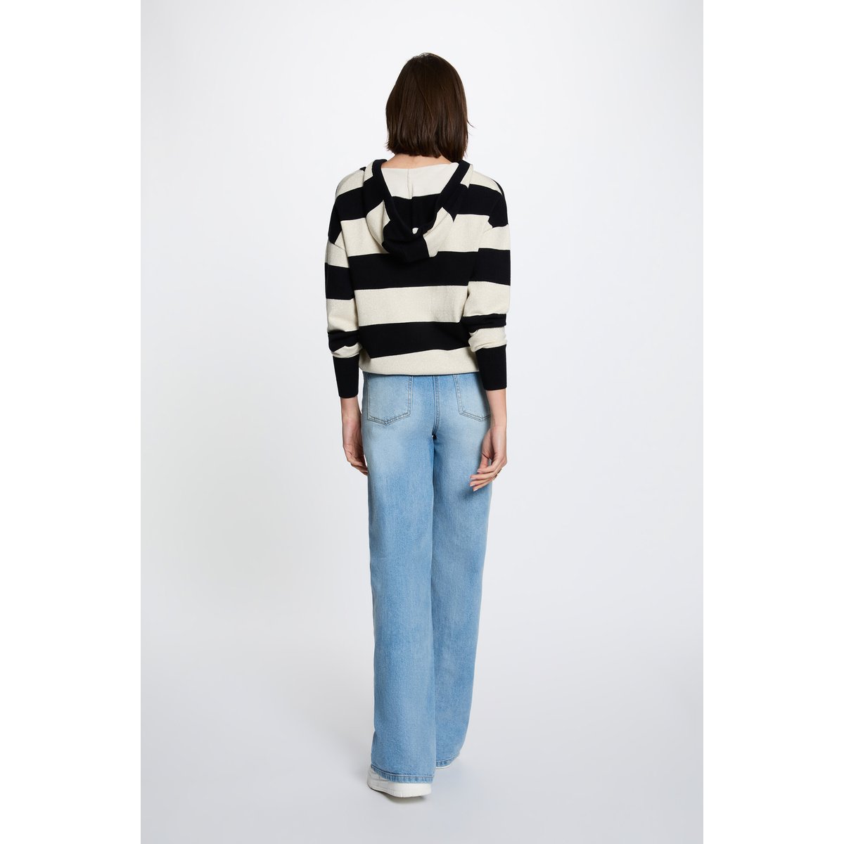 Pull rayé à capuche bleu marine, MORGAN