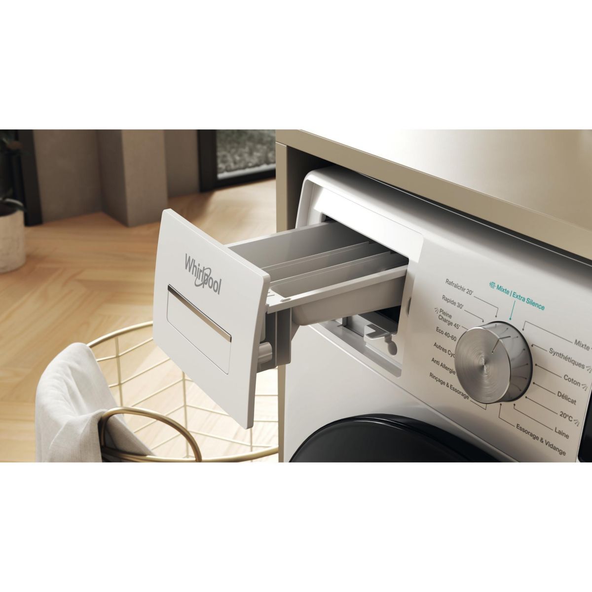 Lave linge hublot W7X89B - 8kg - 1400 trs - Moteur induction à entraînement direct (sans courroie) couleur unique, WHIRLPOOL