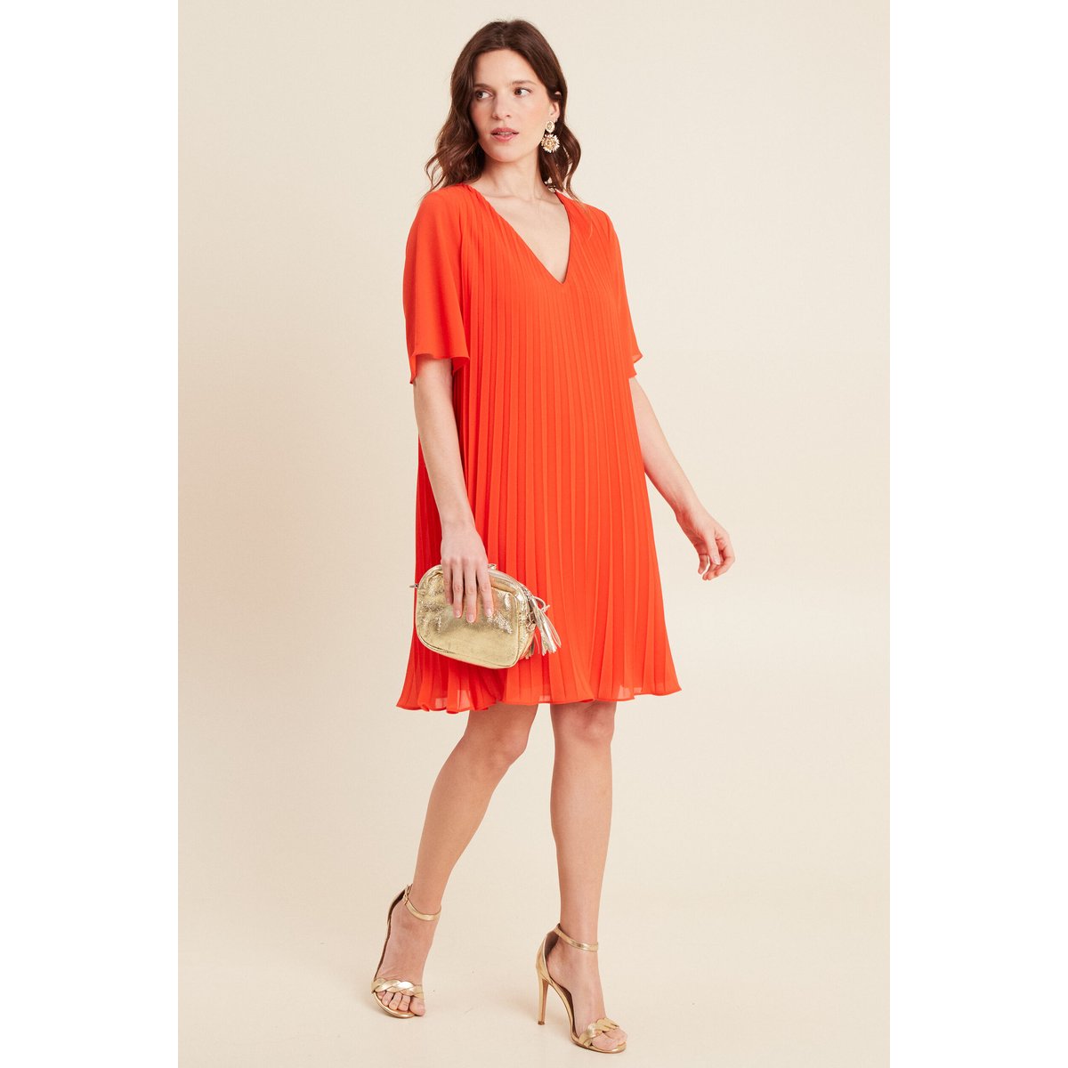 Robe droite plissée orange foncé, BREAL